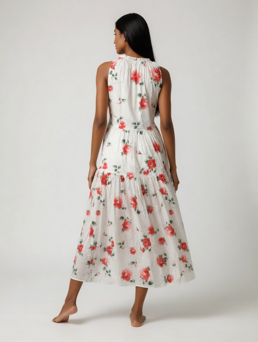 Rose Whisper Tiered Midi Dress