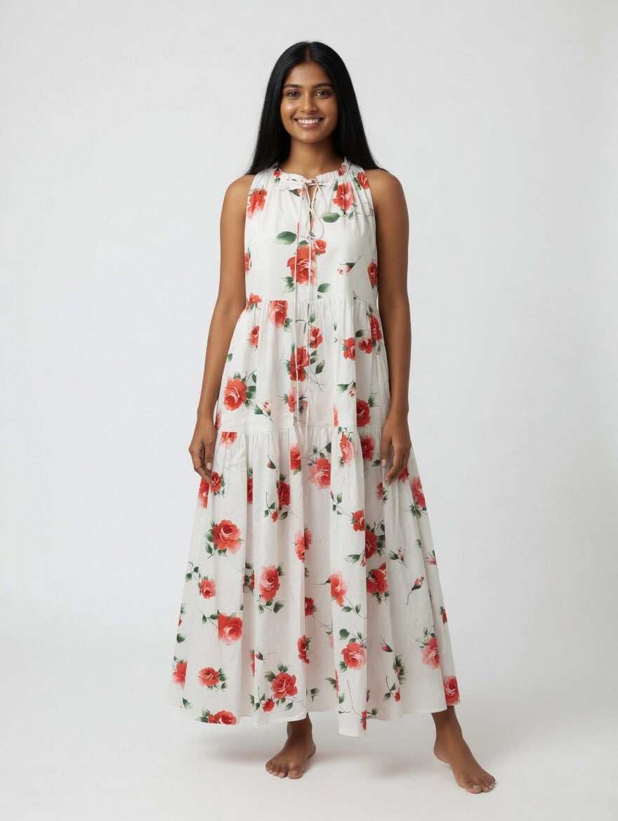Rose Whisper Tiered Midi Dress