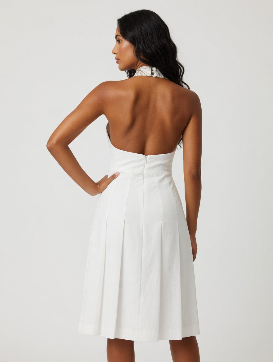 Palm Paradise Linen Midi Dress – Ivory