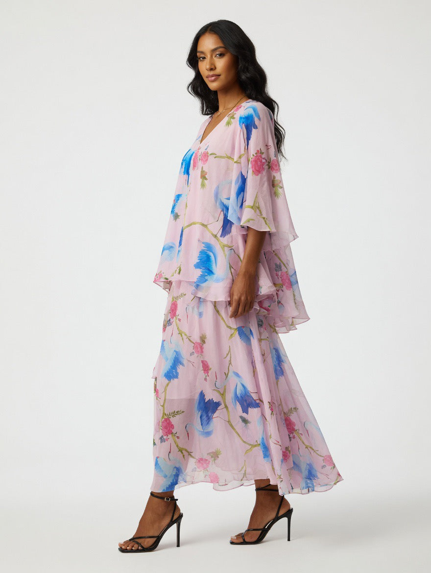 Blush Petal Tiered Chiffon Dress
